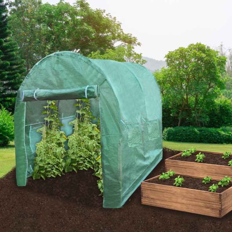 Polytunnel Greenhouse Walk In Galvanised Windows Doors Growhouse PE Cover Gardening Metal Frame Outdoor Garden Tent Vegetable Flower Plant 25mm Diameter | 4 x 2m