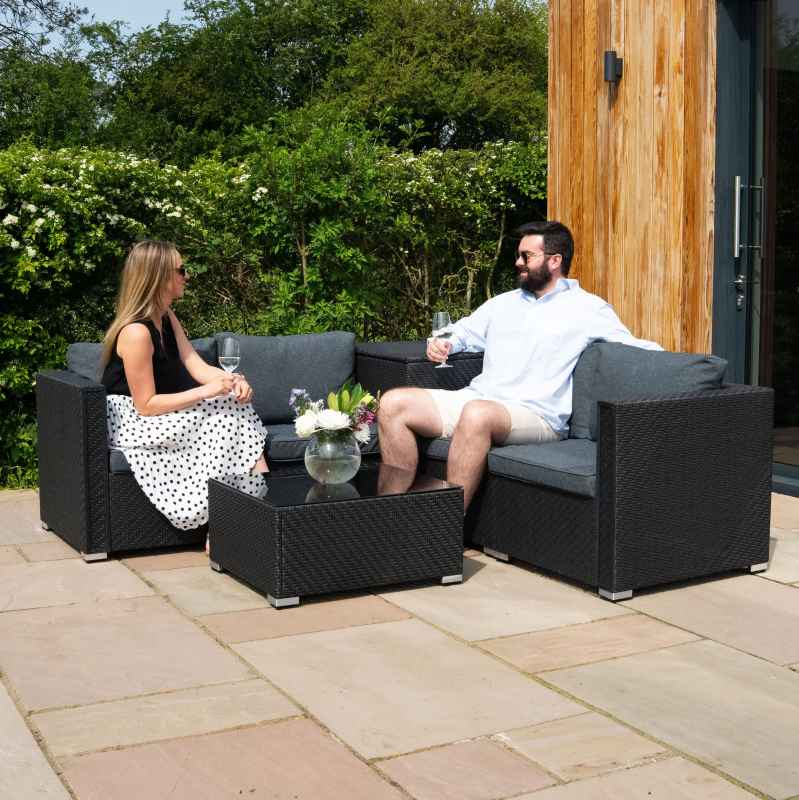 Rattan Modular 6 Piece Furniture Set & 700L Storage Box – Black