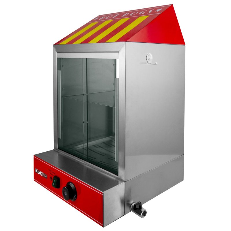 Hot Dog Steamer & Cart Events Hotdog Bun Electric Warmer Stainless Steel Machine Commercial Sliding Glass Doors Removable Shelf 2 Trays Adjustable Thermostat 30C - 110C 2000W Tongs 3 Sauce Bottles