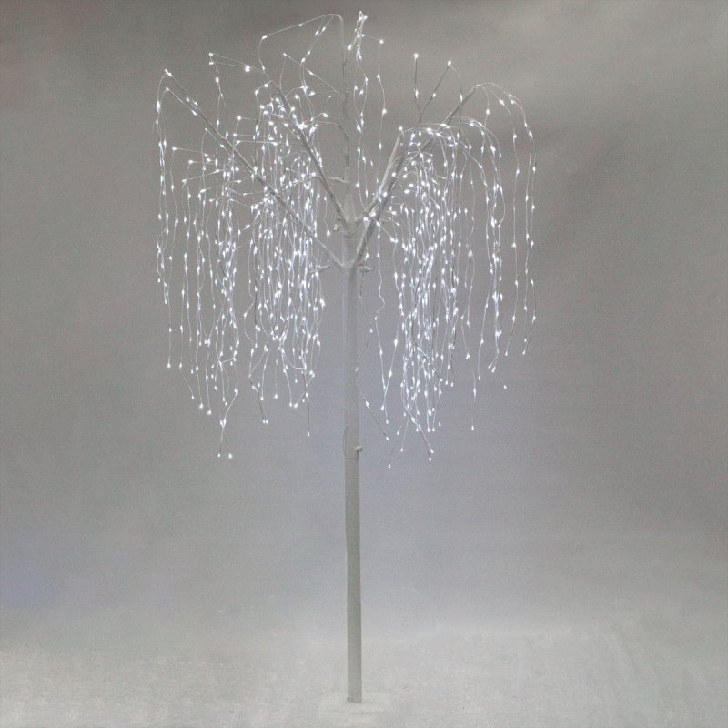 Monster Shop 6 FT Willow Tree White 400 LED Warm White Lights with Metal Square Base 180cm Christmas Garden Ornaments for Home Xmas Display Decoration Indoor/Outdoor