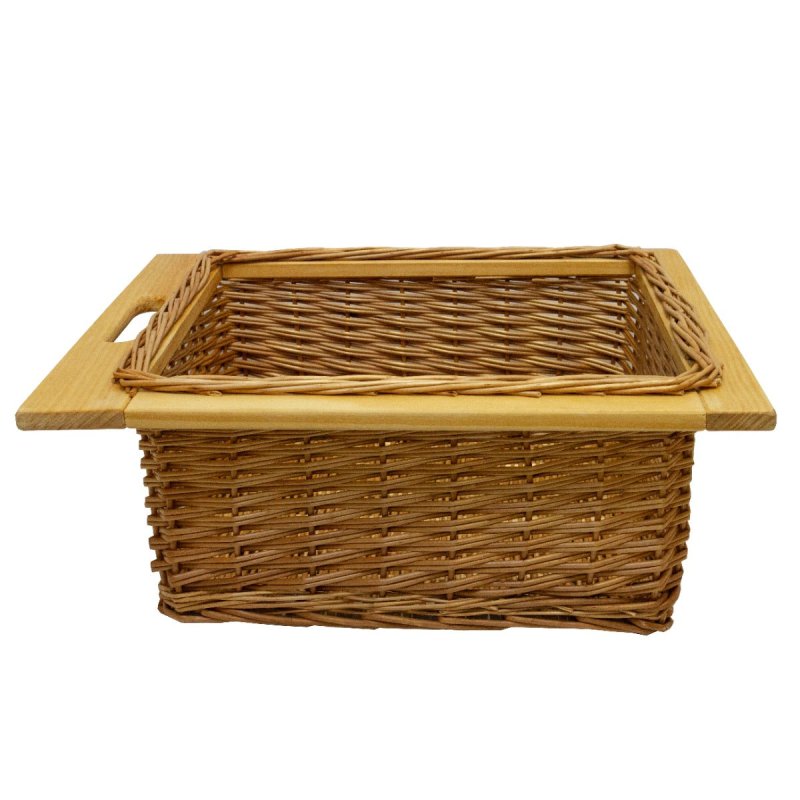 2 x Pull out Wicker Basket Drawer 500mm Kitchen Storage Solution Larder Base Unit Cupboard with Handle Rustic Beech Wood Farmhouse Style 100% Handmade Rattan FREE Fixing Kit Included