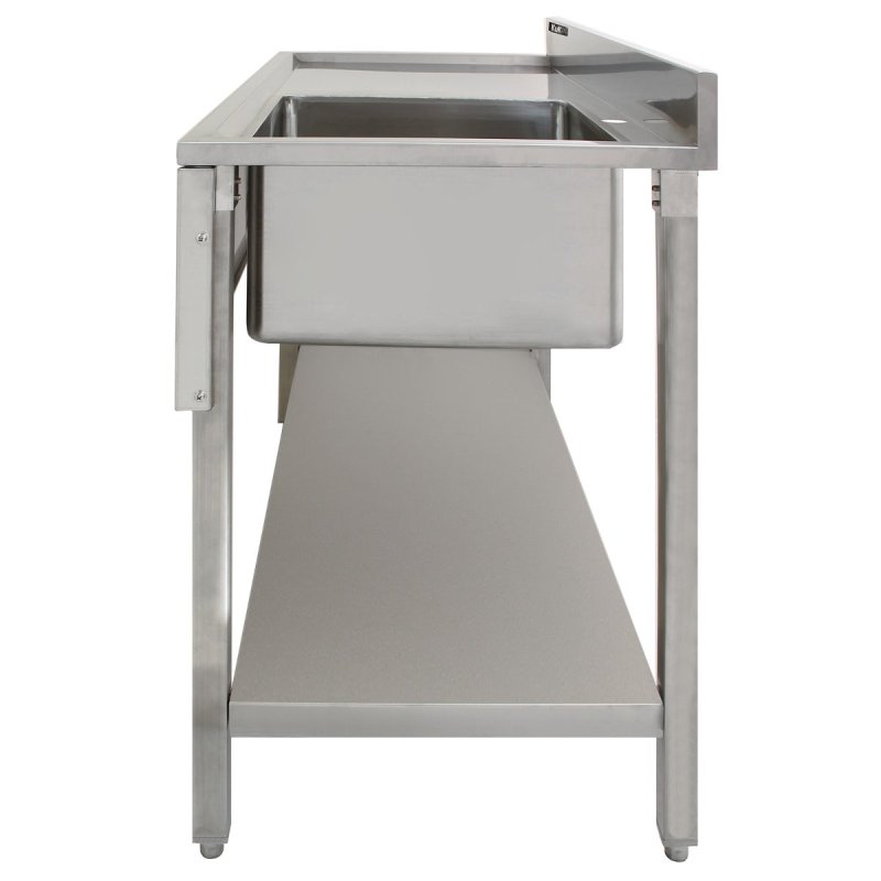 Catering Sink Stainless Steel Commercial Kitchen Restaurant Bar Utility Single Bowl Left Hand Drainer Free Standing Lower Storage Shelf Adjustable Feet Splashback 90 x 120 x 60cm FREE Strainer Plug