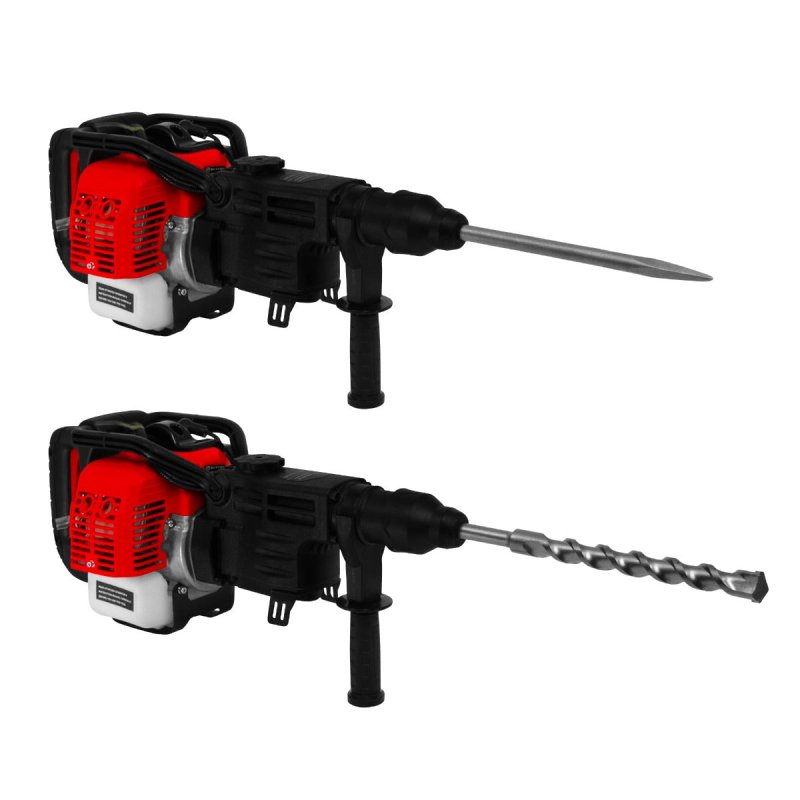 T-Mech Petrol Hammer Drill Cordless 2 Stroke 0.9KW 7500 RPM Rotary Breaker Chiselling Demolition Jackhammer Tool 32.6CC Single Cylinder Air Cooled Engine Chisel & Bit Attachments Tool Kit & Grease