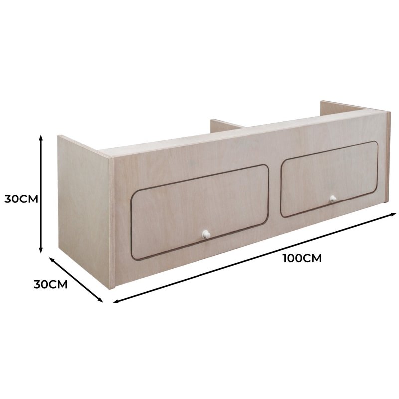 Campervan Overhead Cabinet 2 Door Top Locker Central Divider Camper Van Furniture Storage Lightweight Solid Birch Plywood Unpainted Soft Close Hinges Push Button Locks Pre Drilled Holes Fixing Kit