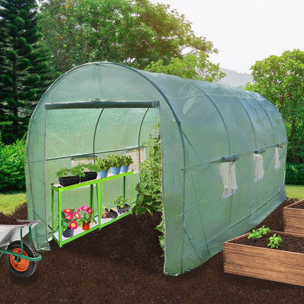 Polytunnel Greenhouse Walk In Galvanised Racking Windows Doors Growhouse PE Cover Gardening Metal Frame Outdoor Storage Garden Tent Vegetable Flower Plant 25mm Diameter | 6 x 3m