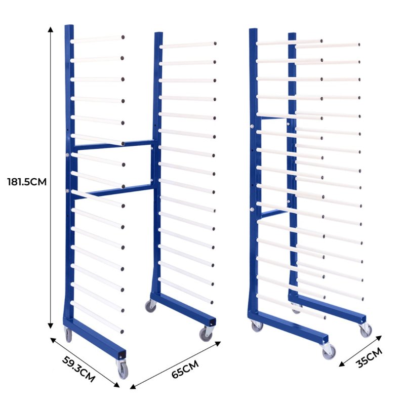 5 Spray Drying Rack Trolleys Bundle 15 Layers, 25kg Capacity per Layer, 4 x 2-Way Connectors, Adjustable Width, Heavy-Duty Castor Wheels, Powder-Coated Steel Design