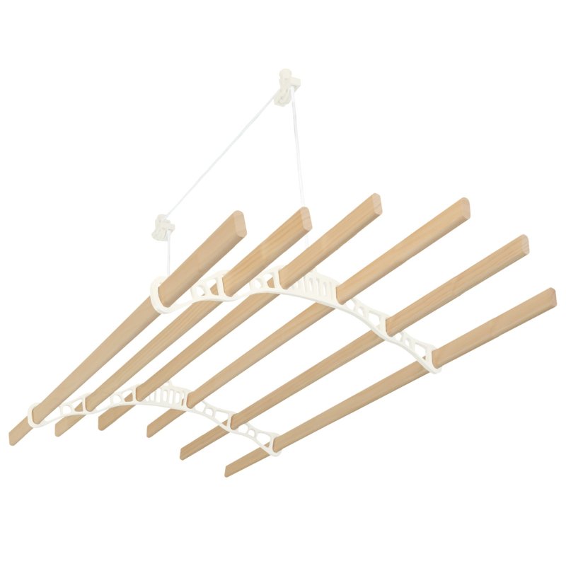 Clothes Airer Ceiling Pulley 6 Lath 2.4m Ivory Maid Traditional Mounted Clothing Dryer Victorian Clothes Horse Laundry Drying Rack Extendable Cast Iron Varnished Pine Kitchen Utility FREE Fixing Kit