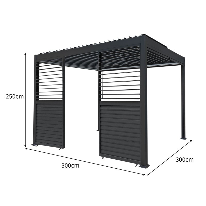 Anthracite Aluminium Pergola With White Blinds & 2 Shutter Panels - 3m x 3m