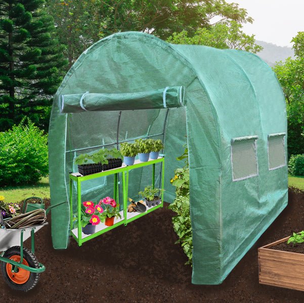 Polytunnel Greenhouse Walk In Galvanised Racking Windows Doors Growhouse PE Cover Gardening Metal Frame Outdoor Storage Garden Tent Vegetable Flower Plant 25mm Diameter | 3 x 2m
