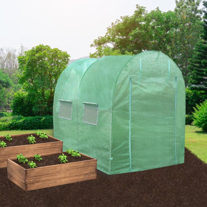 Polytunnel Greenhouse Walk In Galvanised Racking Windows Doors Growhouse PE Cover Gardening Metal Frame Outdoor Storage Garden Tent Vegetable Flower Plant 25mm Diameter | 3 x 2m