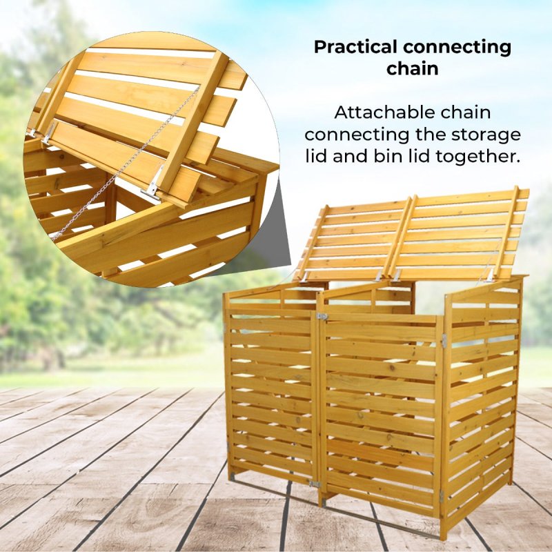 Double Wheelie Bin Storage Shed Store Hideaway Wooden Dustbin Trash Cupboard Outdoor Timber Cover Hinged Lid Lockable Latched Chain Recycling Garden FREE Fixing Kit 122cm (H) x 149cm (W) x 92.5cm (D)