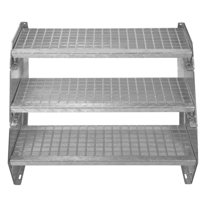 Metal Staircase 3 Section Adjustable Height 90cm / 900mm Wide Galvanised Steel Silver 3 Steps Weatherproof Grate Step Outdoor Garden Patio Modular Stairs 5mm Rod Thickness FREE Fixing Kit