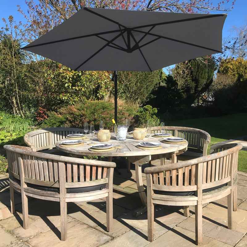 3m Cantilever Garden Parasol Banana Hanging Umbrella Winding Crank Shade Patio Outdoor Sun Shade Tilt UV Protection | Grey