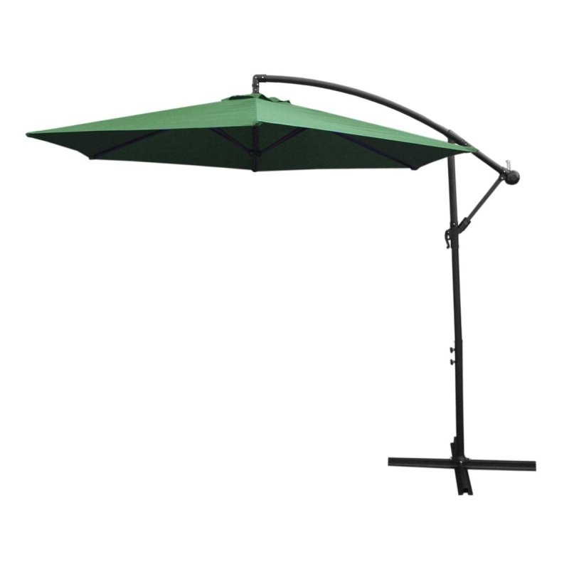 3m Cantilever Garden Parasol Banana Hanging Umbrella Winding Crank Shade Patio Outdoor Sun Shade Tilt UV Protection | Green Square Base
