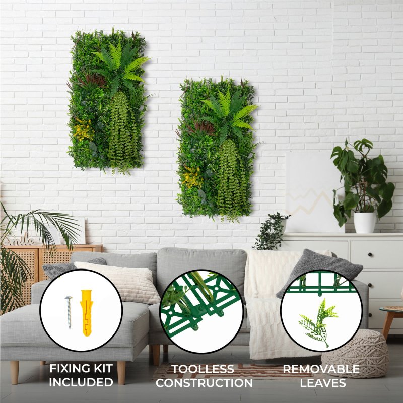 Artificial Plant Wall Panel 50 x 100cm Alina Living Foliage Greenery Tiles Indoor Outdoor Weather & UV Resistant Grass Fence Faux Hedge Privacy Backdrop Garden Home Decor Snap & Lock Fixings Included
