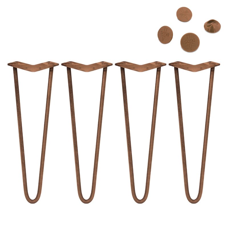 4Pcs Hairpin Table Legs DIY Furniture Industrial Style Desk Heavy-duty Sturdy Weld Steel Metal With FREE Protector Feet And Screw Pack Antique Copper 2 Prong Rods 16 Inch Height 10mm Thickness