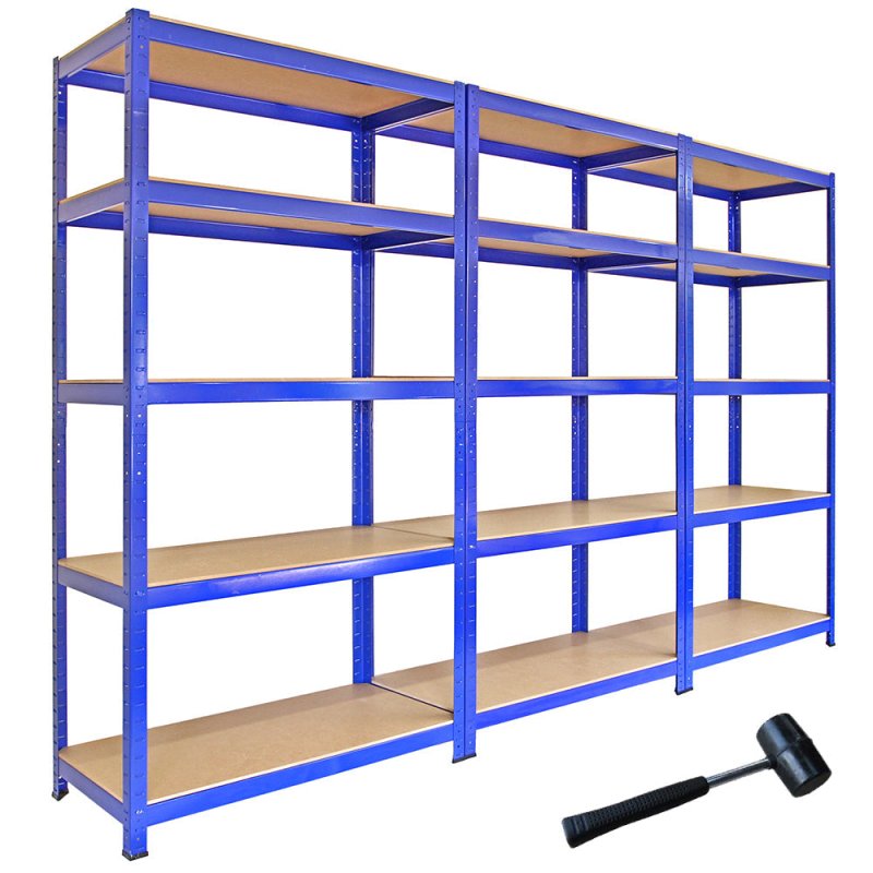 Monster Racking T-Rax Metal Storage Shelves, Blue, 90cm W, 45cm D, Set of 3