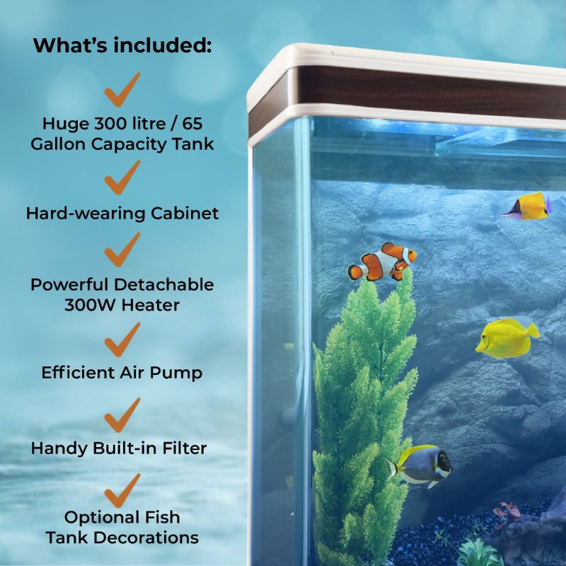 MonsterShop Fish Tank Aquarium & Starter Accessories, White Cabinet, White Gravel, 4ft, 300L