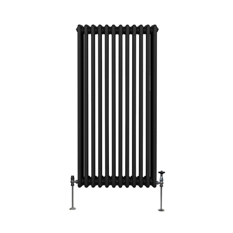 Traditional 3 Column Radiator 1500mm x 562mm Modern Central Heating Heater Matt Black Carbon Steel Vertical Wall Mounted Kitchen Living Room Bathroom Cleaning Brush Fixing Kit & Brackets