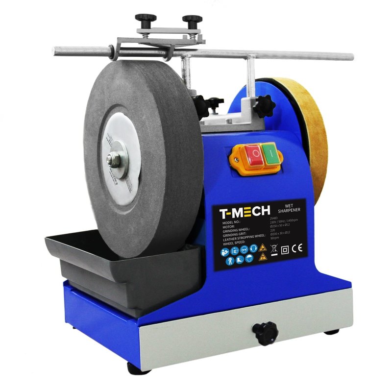 T-Mech Wet Sharpener 200W Flat Oil Stone Metal Polish Leather Stropping Wheel Grinding Jig Tool Sharpen Angle Guide