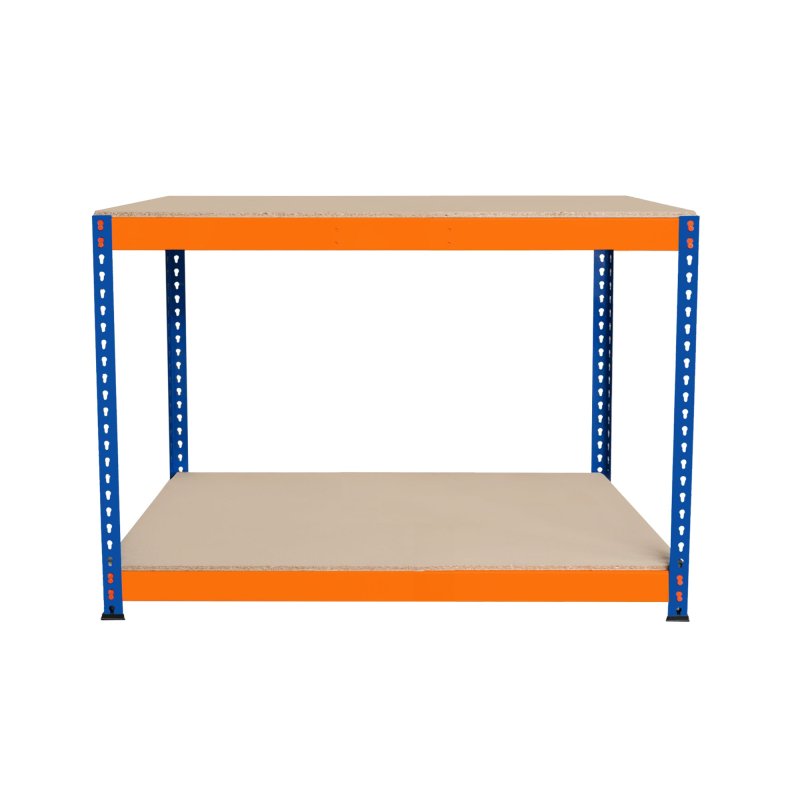 Garage Workbench S-Rax 2 Shelf 120cm x 60cm x 90cm Workstation Heavy Duty Steel Chipboard 300kg Capacity Per Shelf Adjustable Layout Boltless Assembly Rubber Feet Reinforced Support Bar Warehouse