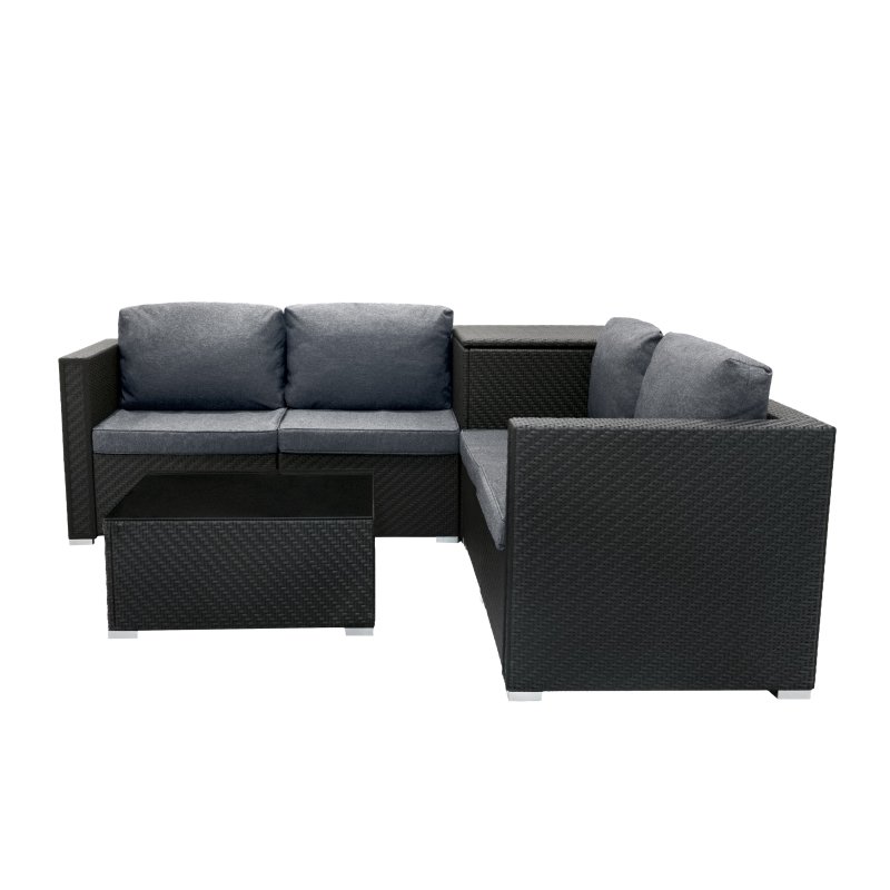 Rattan Modular 6 Piece Furniture Set & 700L Storage Box – Black