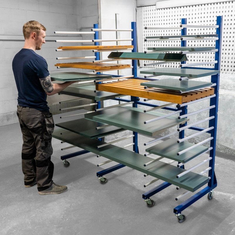 Combi Spray Drying Rack Trolley x 4 & 3 x 2 Way Connector Joining Kit Paint Shop Dry Storage 4 Heavy Duty 360 Degree Castors Mobile 15 Layers Per Rack 25kg Per Layer 375kg Capacity Adjustable Width