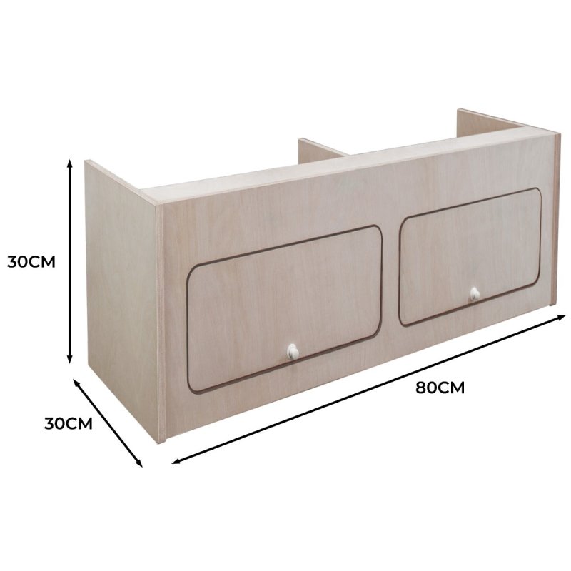 Campervan Overhead Cabinet 2 Door Top Locker Central Divider Camper Van Furniture Storage Lightweight Solid Birch Plywood Unpainted Soft Close Hinges Push Button Locks Pre Drilled Holes Fixing Kit