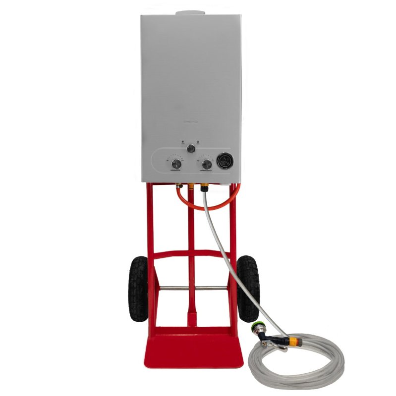 Portable Horse Shower With Steel Trolley 18L Tankless Instant Hot Water Gas Boiler LPG Heater 0-75C 10m Water Hose & 9-Pattern Spray Gun Camping Outdoor