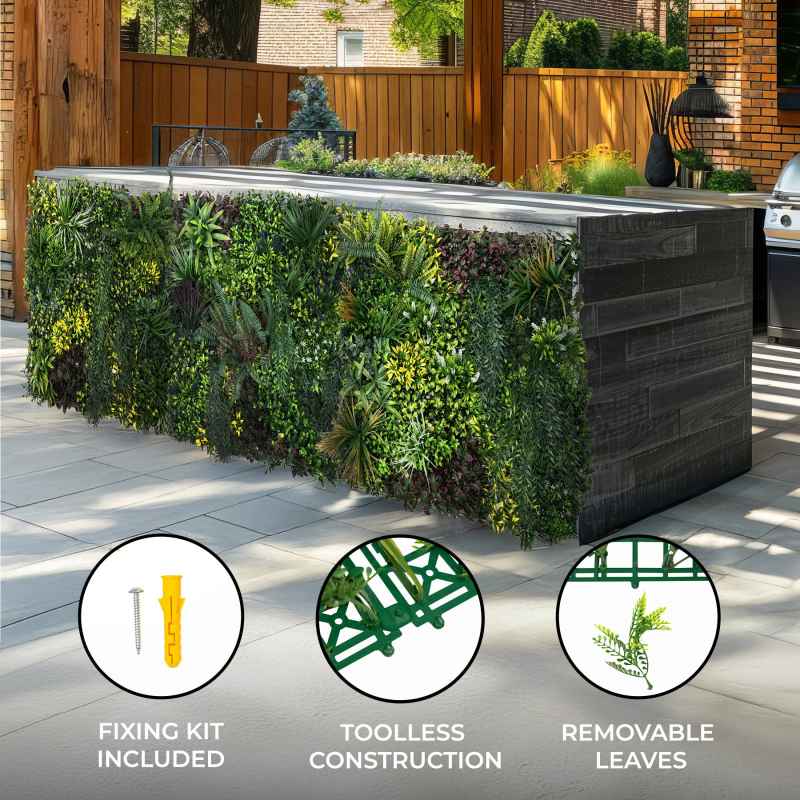 3Pcs Artificial Plant Wall Panel 100 x 100cm Cassia Living Foliage Green Tiles Indoor Outdoor Weather & UV Resistant Grass Fence Hedge Privacy Backdrop Garden Home Decor Snap & Lock Fixings Included