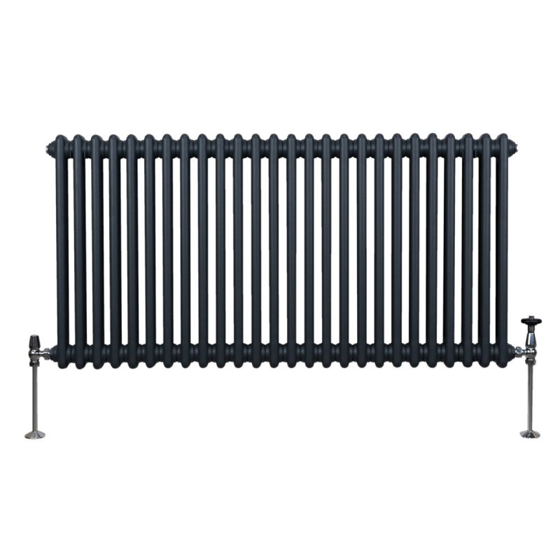 Traditional 2 Column Radiator 600mm x 1192mm Modern Central Heating Heater Matt Anthracite Grey Carbon Steel Horizontal Wall Mounted Kitchen Living Room Bathroom Cleaning Brush Fixing Kit & Brackets