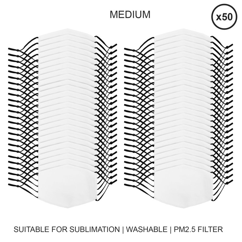 Sublimation Blank Face Masks / 50 Pack Of Large Facemasks Reusable White / 5 Layer Filter Personalise Printing Heat Transfer Press Dye Custom Print Customise