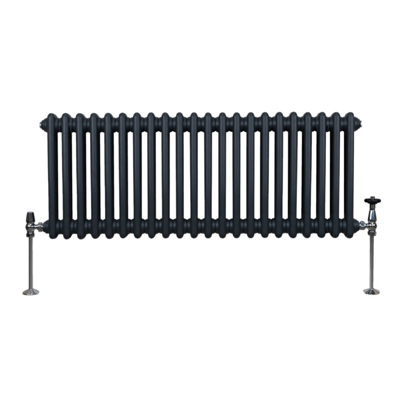 Traditional 2 Column Radiator 300mm x 1012mm Modern Central Heating Heater Anthracite Matt Grey Carbon Steel Horizontal Wall Mounted Kitchen Living Room Bathroom Cleaning Brush Fixing Kit & Brackets