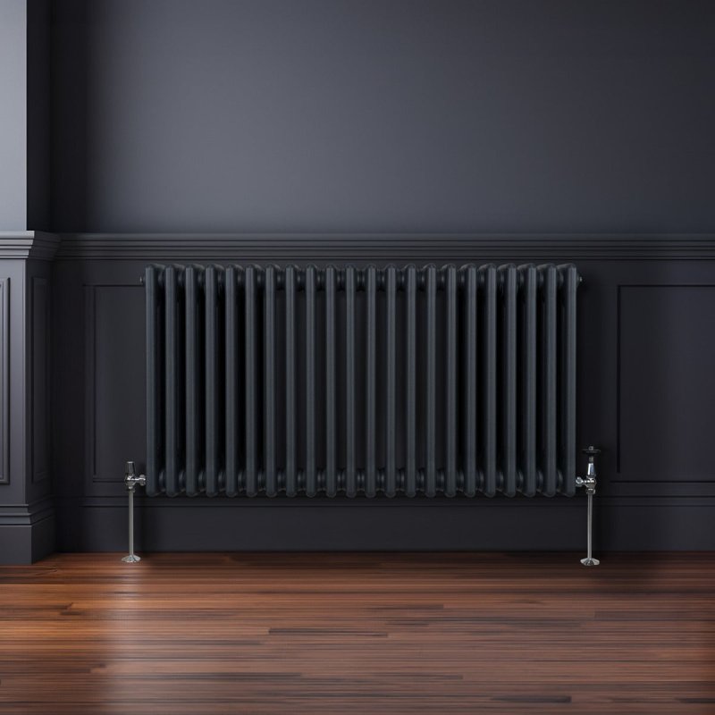 Traditional 3 Column Radiator 600mm x 1012mm Modern Central Heating Heater Matt Anthracite Grey Carbon Steel Horizontal Wall Mounted Kitchen Living Room Bathroom Cleaning Brush Fixing Kit & Brackets