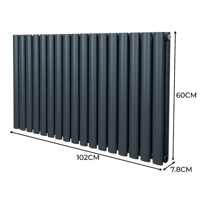 Oval Column Radiator 600mm x 1020mm Modern Designer Double Panel Central Heating Heater Matt Anthracite Grey Carbon Steel Horizontal Kitchen Living Room FREE Cleaning Brush Fixing Kit & Brackets