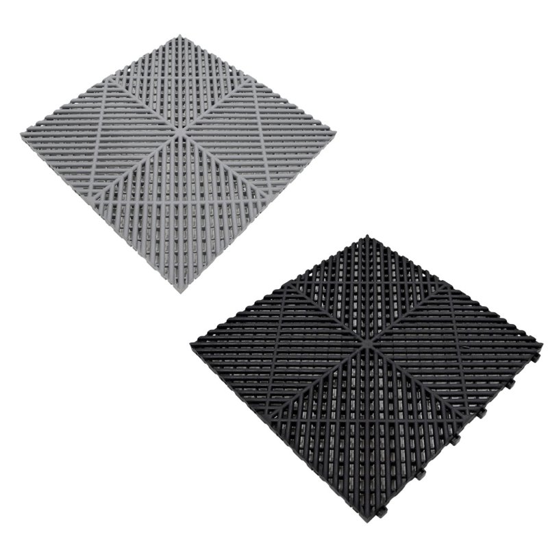 Vented Modular Interlocking Flooring Tiles & Edges 120 Black & 120 Grey Double Garage Heavy Duty Floor Mat Showroom Workshop Outdoor Polypropylene Anti Slip Weather Resistant Drainage 6m x 6m 36m2