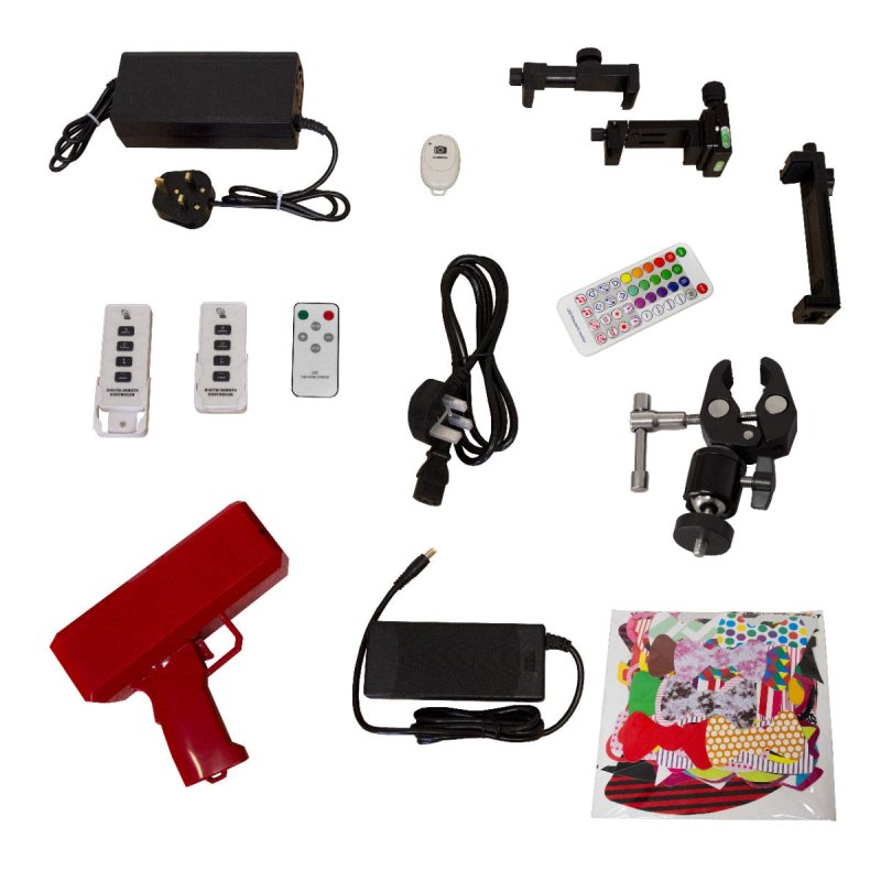 360 Photo Video booth 100cm Platform Rotating Selfie Spinner Party Wedding LED Ring Light Automatic Remote Control Bluetooth Adjustable Arm Slow Motion Battery or Mains Powered Flight Case Money Gun
