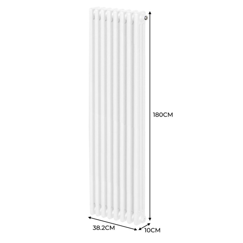 Traditional 3 Column Radiator 1800mm x 382mm Modern Central Heating Heater Gloss White Carbon Steel Vertical Wall Mounted Kitchen Living Room Bathroom Cleaning Brush Fixing Kit & Brackets