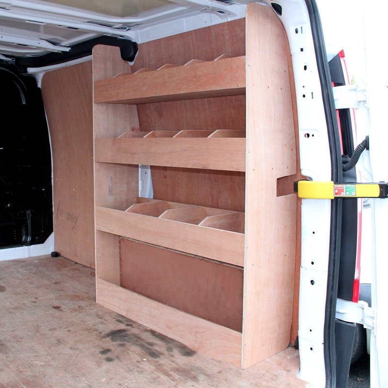 Van Lining Carpet Super Stretch + Glue & Ford Transit Rack Bundle, 11m2 Dark Grey Anthracite, Van Racking, Vans, Motor Homes, Cars, Shelving Unit with 4 Shelves, 12mm Plywood, 4 Tier Racking Unit