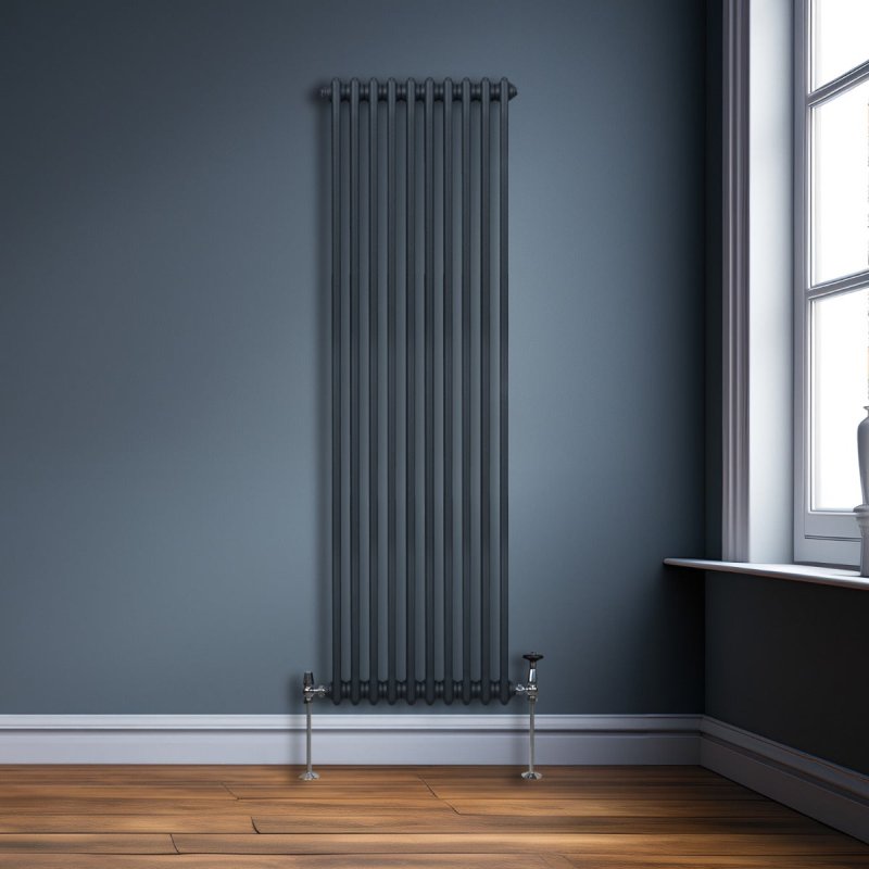 Traditional 2 Column Radiator 1800mm x 472mm Modern Central Heating Heater Matt Anthracite Grey Carbon Steel Vertical Wall Mounted Kitchen Living Room Bathroom Cleaning Brush Fixing Kit & Brackets