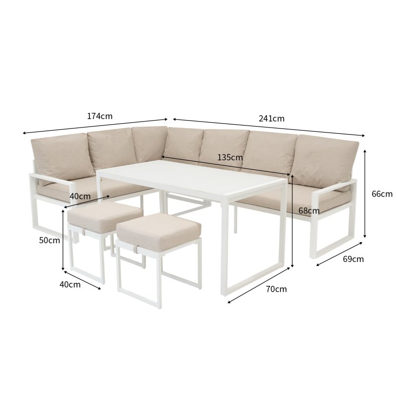 Aluminium Corner Sofa Set With Black Rattan Storage Box - White