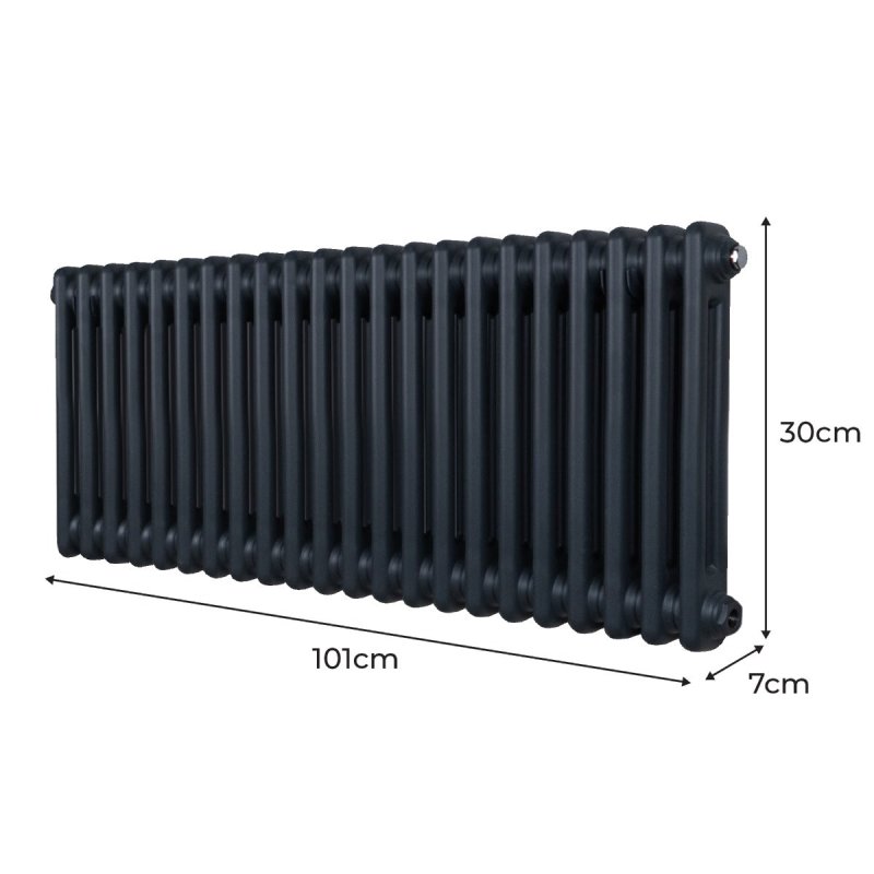 Traditional 2 Column Radiator 300mm x 1012mm Modern Central Heating Heater Anthracite Matt Grey Carbon Steel Horizontal Wall Mounted Kitchen Living Room Bathroom Cleaning Brush Fixing Kit & Brackets