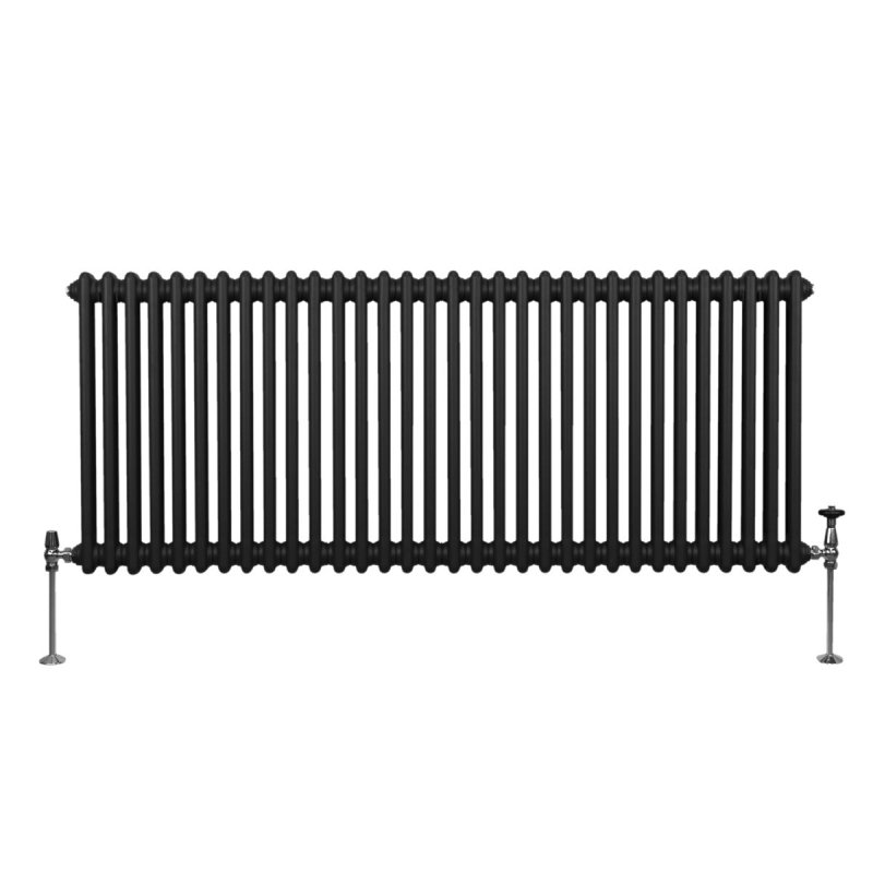 Traditional 2 Column Radiator 600mm x 1462mm Modern Central Heating Heater Matt Black Carbon Steel Horizontal Wall Mounted Kitchen Living Room Bathroom FREE Cleaning Brush Fixing Kit & Brackets