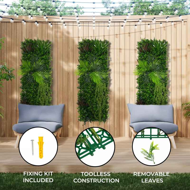 2Pcs Artificial Plant Wall Panel 50 x 150cm Alina Living Foliage Greenery Tiles Indoor Outdoor Weather & UV Resistant Grass Fence Hedge Privacy Backdrop Garden Home Decor Snap & Lock Fixings Included