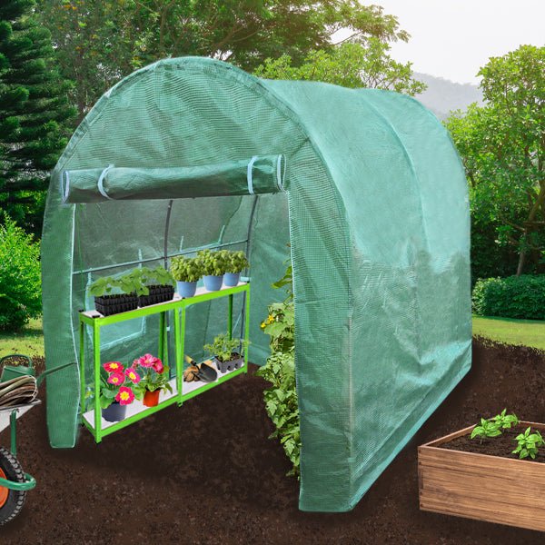 Polytunnel Greenhouse Walk In Galvanised Racking Windows Doors Growhouse PE Cover Gardening Metal Frame Outdoor Storage Garden Tent Vegetable Flower Plant 19mm Diameter | 4 x 2m
