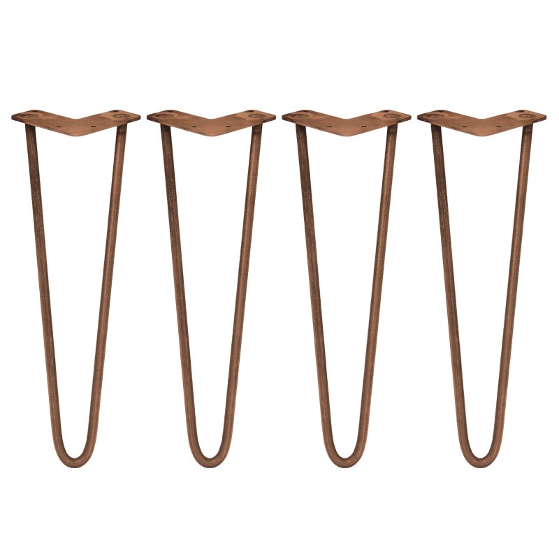 4Pcs Hairpin Table Legs DIY Furniture Industrial Style Desk Heavy-duty Sturdy Weld Steel Metal With FREE Protector Feet And Screw Pack Antique Copper 2 Prong Rods 16 Inch Height 10mm Thickness