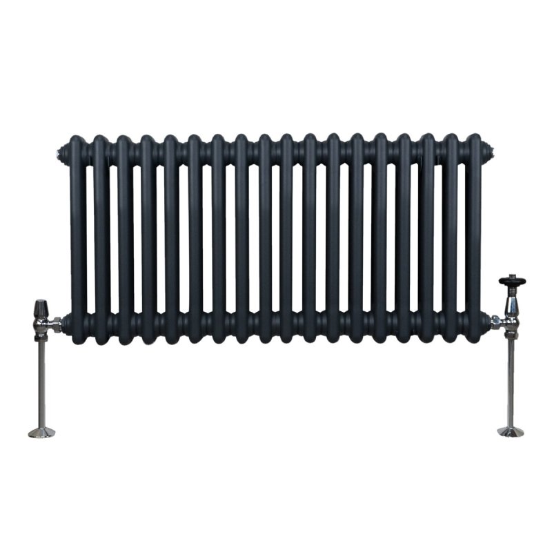 Traditional 2 Column Radiator 300mm x 832mm Modern Central Heating Heater Matt Anthracite Grey Carbon Steel Horizontal Wall Mounted Kitchen Living Room Bathroom Cleaning Brush Fixing Kit & Brackets