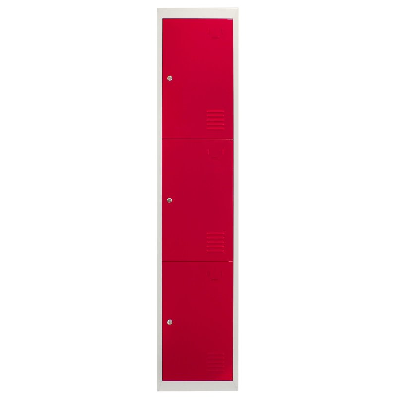 MonsterShop 3 x Red 3 Door Metal Storage Lockers, Blue & Grey Steel Lockable Unit, Gym Changing Room School Staff Locker