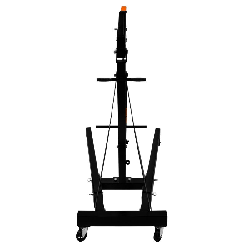 Engine Crane 2 Tonne Ton 2000kg Hydraulic Pump Handle Folding Legs Hoist Lift Jack Stand Handle 6 Portable Heavy Duty Wheels Workshop Garage 4 JIB Positions Chain Hook Black Powder Coated Steel