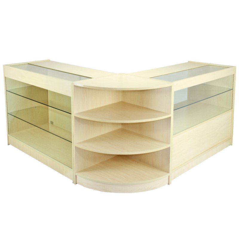 MonsterShop Jupiter Shop Counter Cabinets & Retail Display Glass Showcase Set, Maple, Melamine MDF